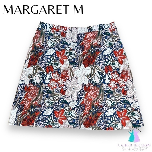 MARGARET M Deandra Blue and Orange Paisley A-Line Pull-on Skirt - Picture 2 of 4